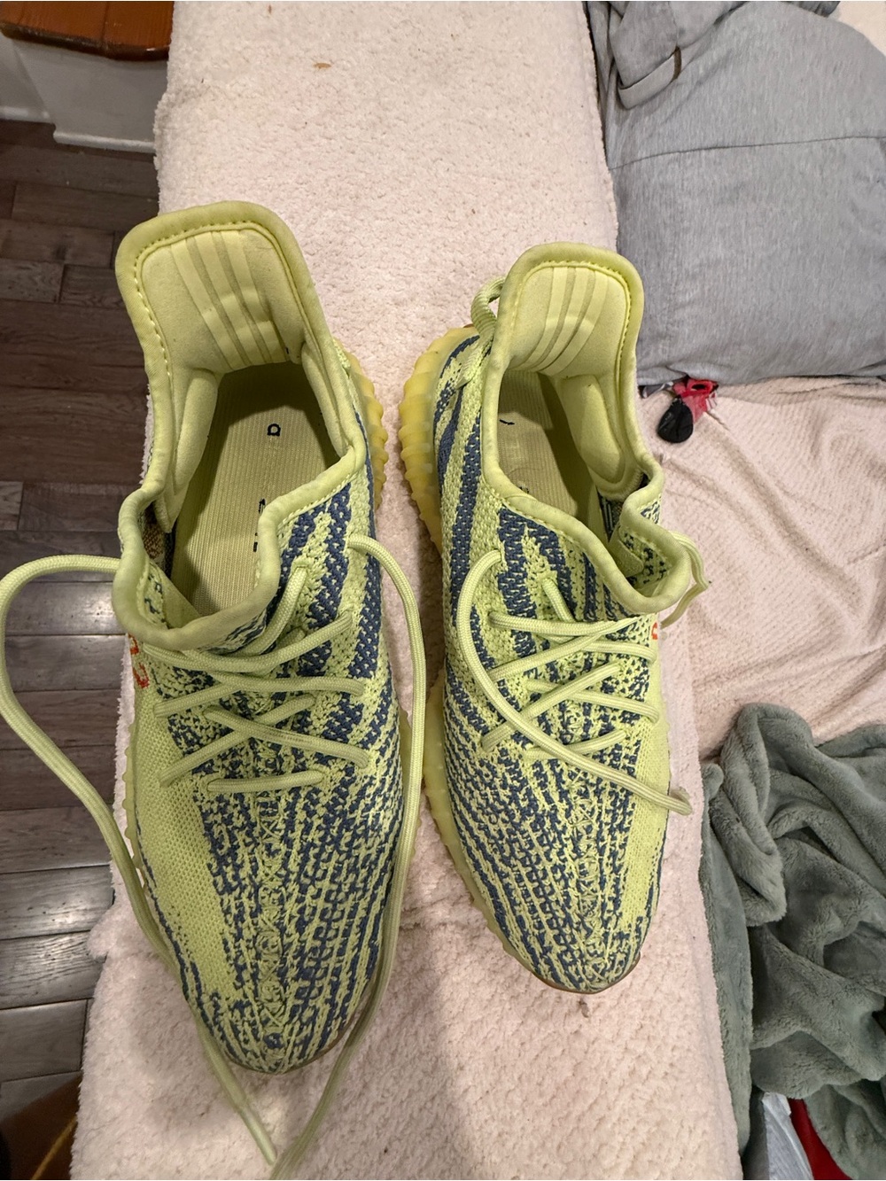 Yeezy Boost Neon Yellow with Gray Knit Sneakers